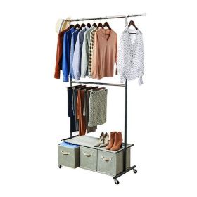 2 Tier Garment Rack with 3 Drawer Closet Organizer , Gray