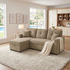 Sleeper Sofa, Sectional with Pull-Out Bed, Reversible Chaise, Storage Sectional, Small Space Solution, Convertible Sofa Bed, Living Room Furnitur (Option: Camel)