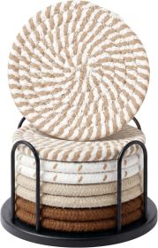 Coasters Set of 8 for Drinks, Beer, Coffee, Cotton Woven 4 Colors Absorbent Coaster with Holder (Color: Coffee)