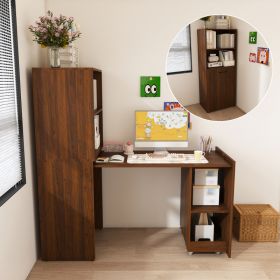 Stretchable desk, office desk with storage shelves and mobile wheels, foldable desk suitable for small apartments and offices,walnut (Option: Walnut)